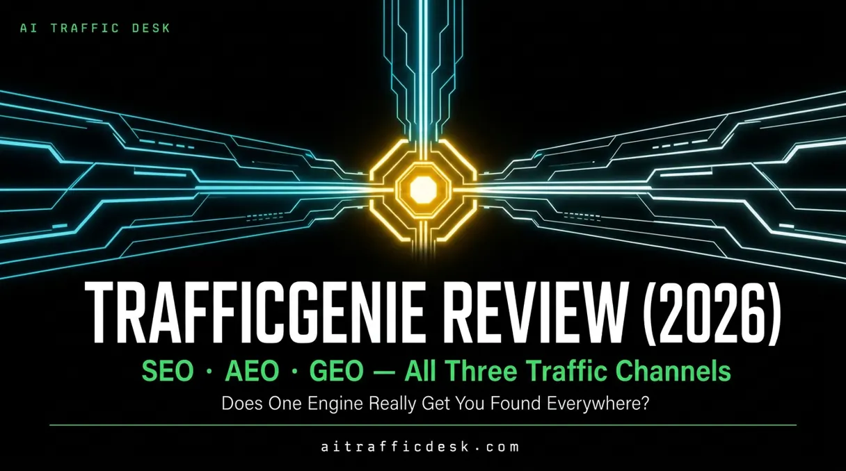 TrafficGenie review 2026 — automated content engine for SEO, AEO and GEO traffic across Google, ChatGPT and AI answers